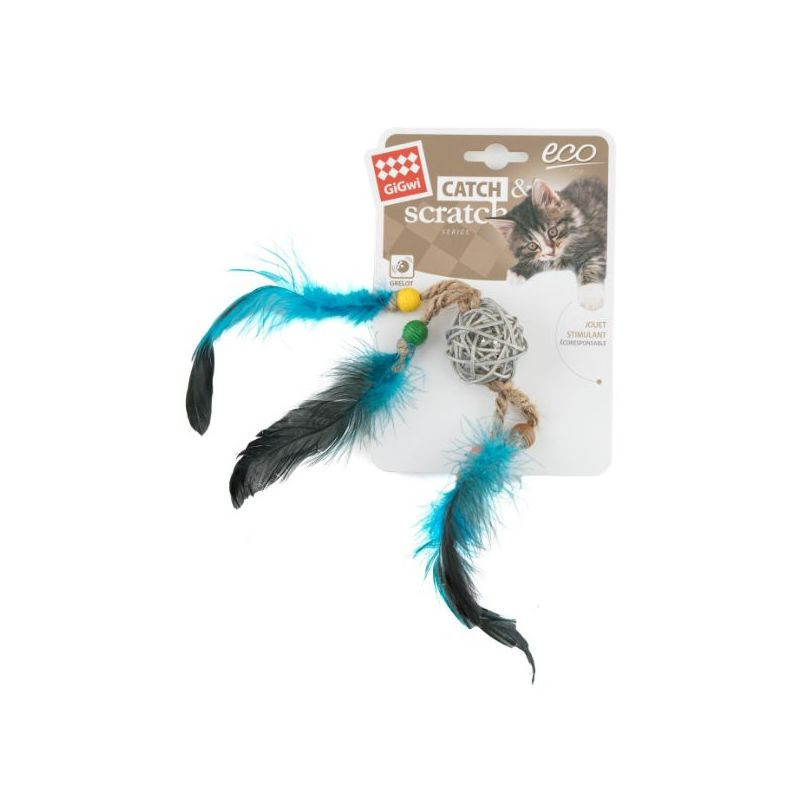 Balle grise 4 plumes pour chat