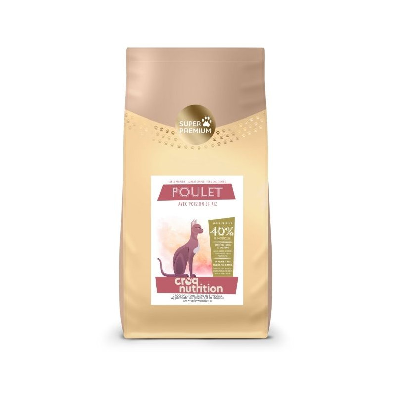 Croquettes super premium pour chat adulte et stérilisé au poulet saumon et riz