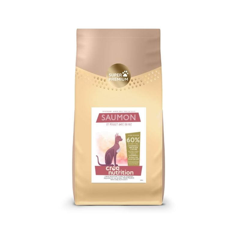 Croquettes super premium pour chat adulte au poulet et saumon frais